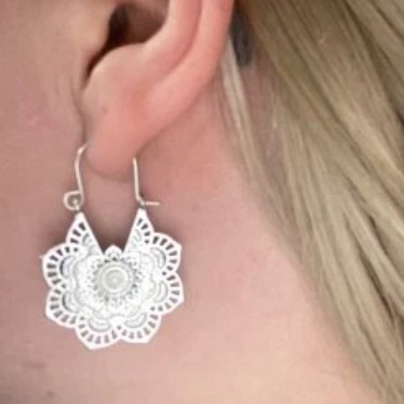 Silver Flower Boho Earrings - Picture 6 of 6